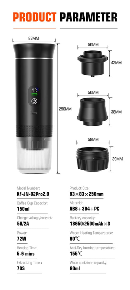 Wireless Electric Portable Espresso Coffee Machine for Car & Home Camping Coffee Maker 3-in-1 Capsule Powder Travel Coffee Maker Alphinea Store