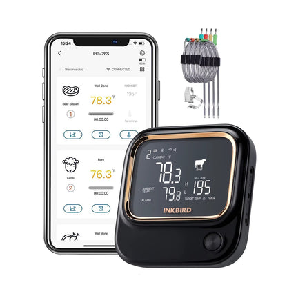 INKBIRD WiFi Bluetooth BBQ Thermometer with 4 Probes APP Remote Controlled Household Kitchen Meat Thermometer Alphinea Store
