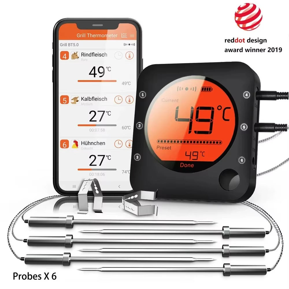 Bluetooth Meat Thermometer Digital BBQ Kitchen Thermometer Support 6 Probe for Smoker Cooking Grill Oven Candy Alphinea Store