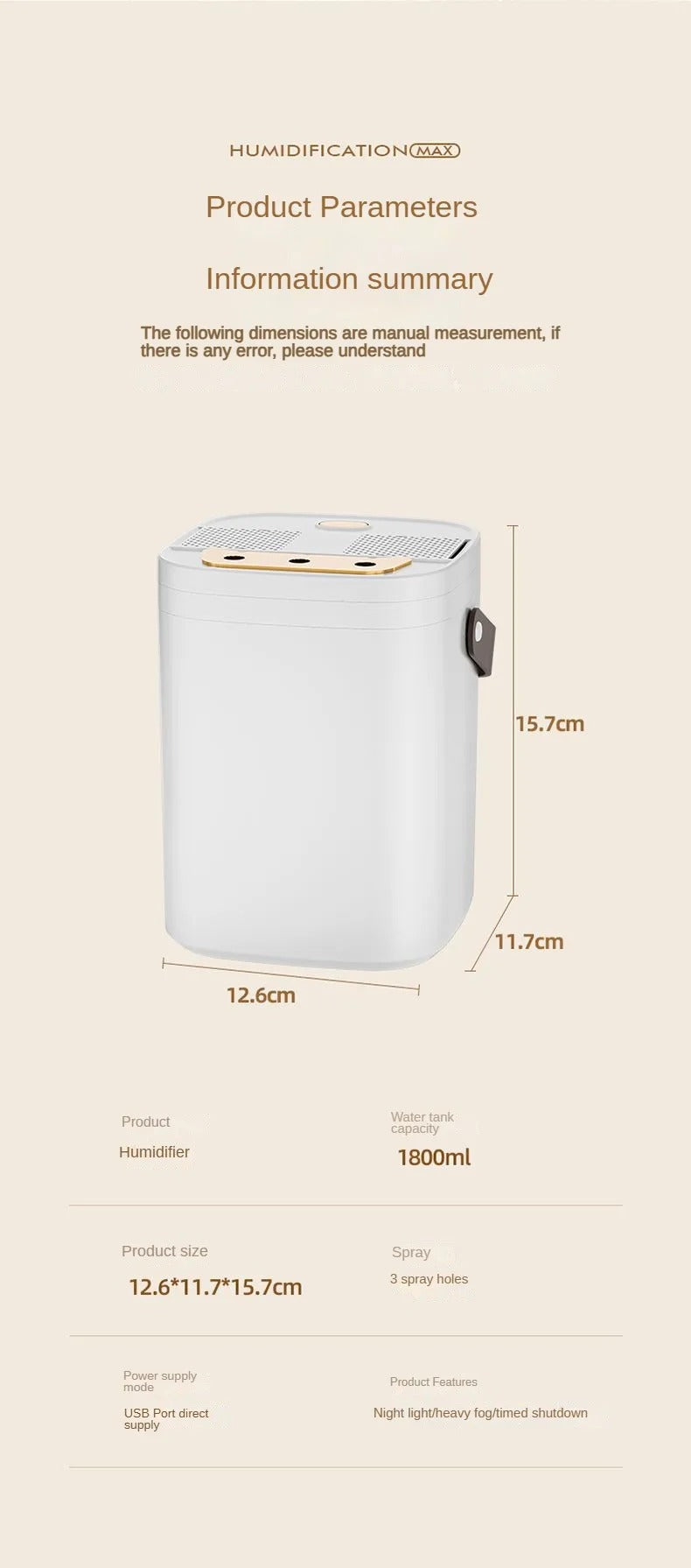 1 set of three nozzle night light humidifier 1.8L large capacity double filter aromatherapy machine mute bedroom car mounted spray Alphinea Store