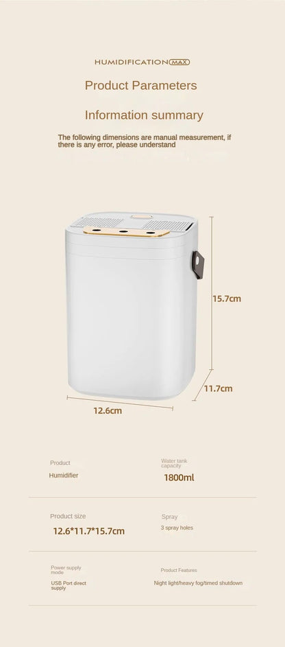 1 set of three nozzle night light humidifier 1.8L large capacity double filter aromatherapy machine mute bedroom car mounted spray Alphinea Store