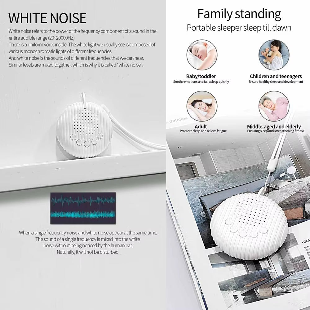 White Noise Sound Machine Portable Baby Sleep Machine 10 Soothing Sounds Volume Adjustable Built-in Rechargeable Battery USB Alphinea Store