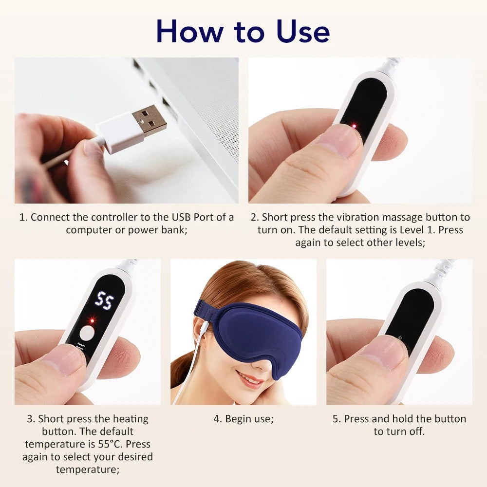Heated Eye Masks For Dry Eyes 3D Rechargeable Adjustable Heat Massage Eyemask Relieve Eye Strain Office Home Sleeping Eyeshade Alphinea Store