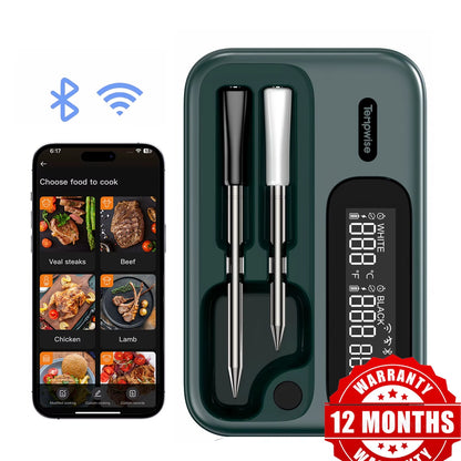 Smart Beef Meat Thermometer Wireless Bluetooth BBQ Thermometer with Long&Short Probes Precision Food Temp Gauge for Cooking Alphinea Store