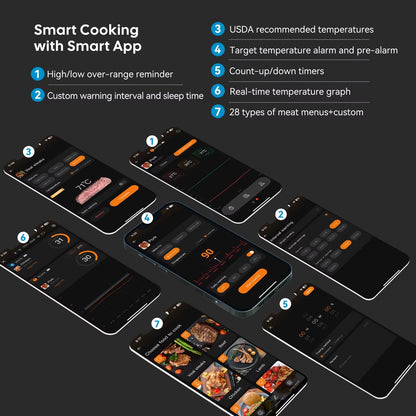 Smart Beef Meat Thermometer Wireless Bluetooth BBQ Thermometer with Long&Short Probes Precision Food Temp Gauge for Cooking Alphinea Store