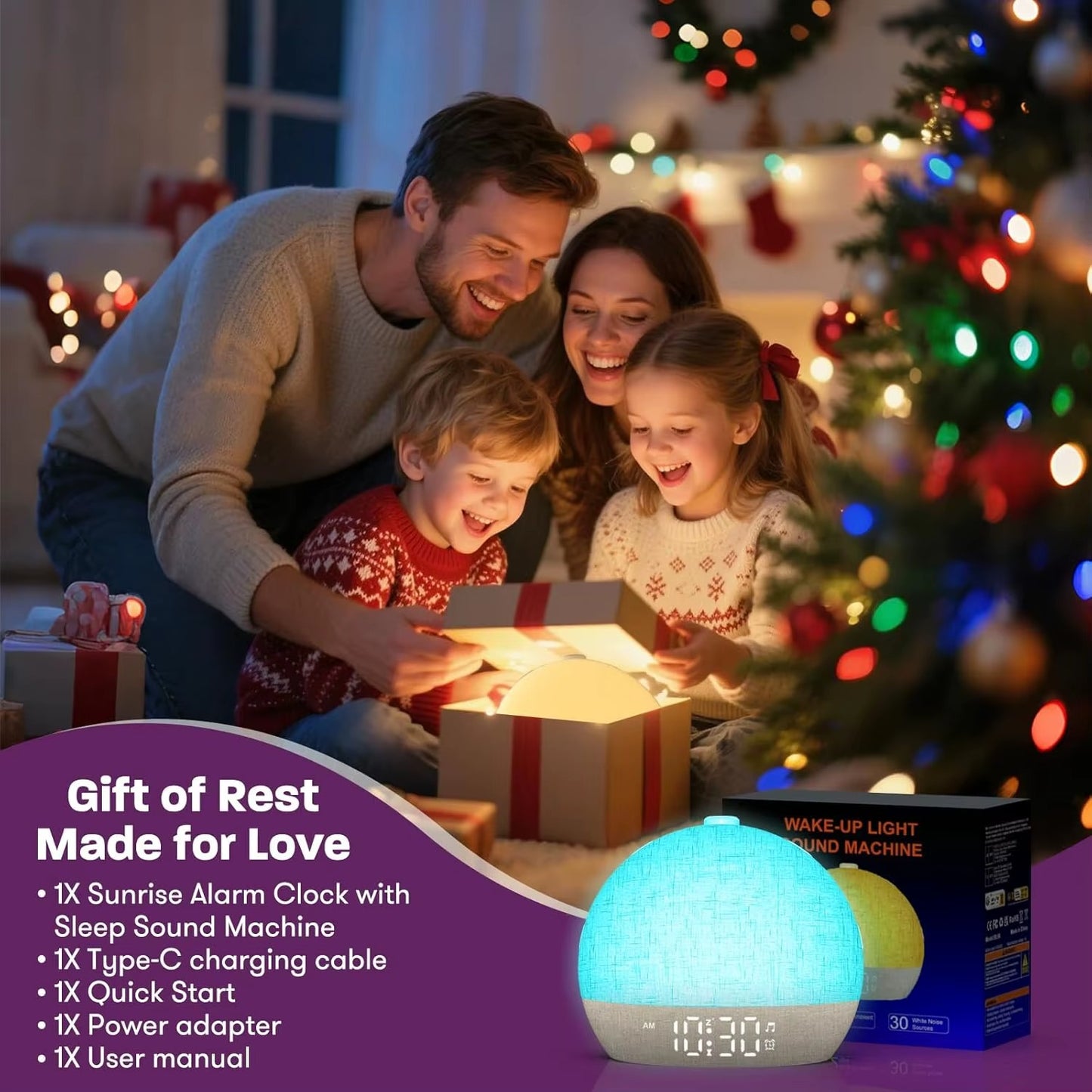 Wake Up Light Sunrise Alarm Clock Timer 30 White Noise Sound Machine Dimmable RGB Night Lights Sleep Aid Snooze Ideal for Gift Alphinea Store