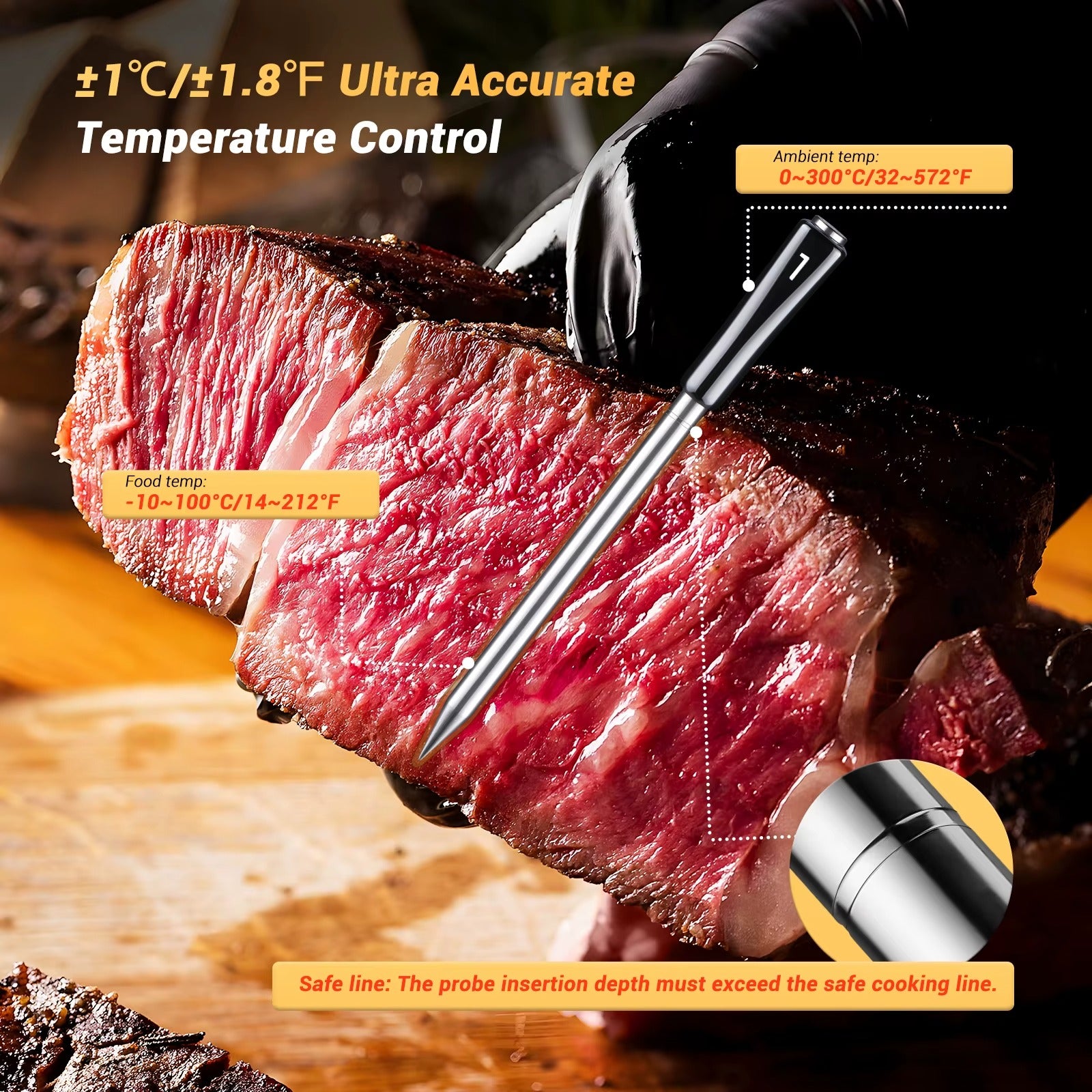 Truly Wireless Meat Thermometer 2 Types Waterproof Digital Food Thermometer for Turkey Beef Rotisserie Grill Oven BBQ Alphinea Store