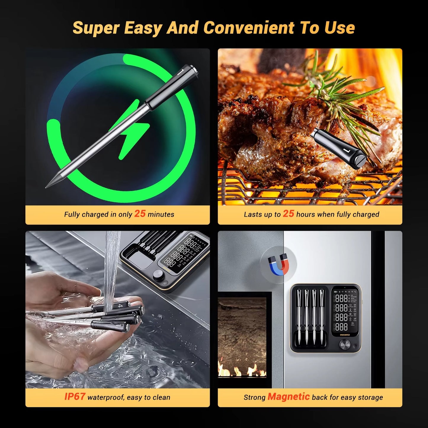Truly Wireless Meat Thermometer 2 Types Waterproof Digital Food Thermometer for Turkey Beef Rotisserie Grill Oven BBQ Alphinea Store