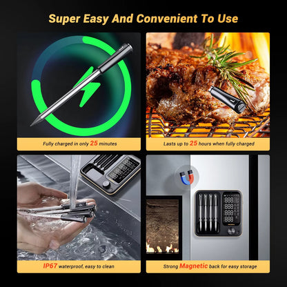 Truly Wireless Meat Thermometer 2 Types Waterproof Digital Food Thermometer for Turkey Beef Rotisserie Grill Oven BBQ Alphinea Store