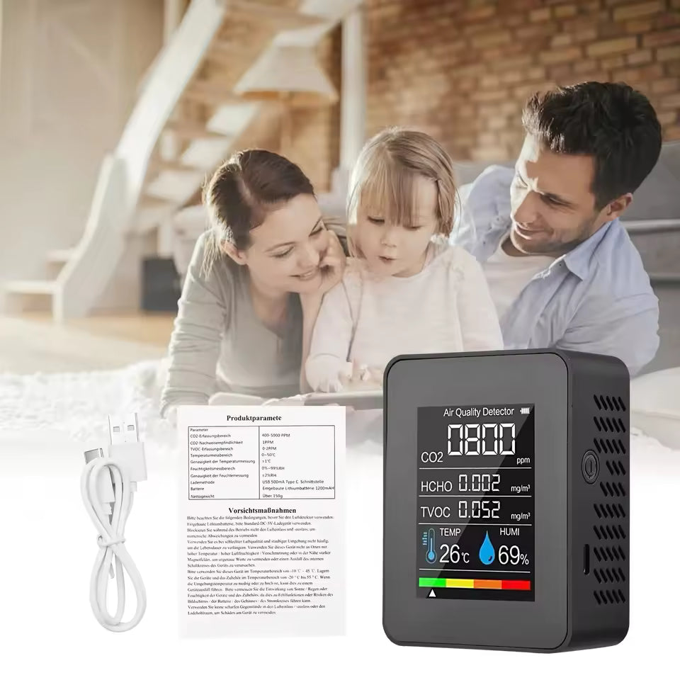 5 in1 Temperature Humidity Tester CO2 Meter Digital Carbon Dioxide TVOC HCHO Detector Air Quality Monitor Alphinea Store