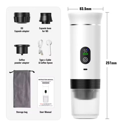 Wireless Electric Portable Espresso Coffee Machine for Car & Home Camping Coffee Maker 3-in-1 Capsule Powder Travel Coffee Maker Alphinea Store