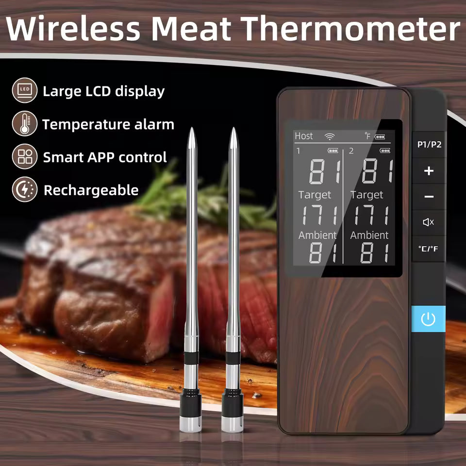 Wireless Meat Thermometer Digital Bluetooth Probe Thermometer Rechargeable with LCD Screen & Mobile APP for BBQ Oven Rotisserie Alphinea Store