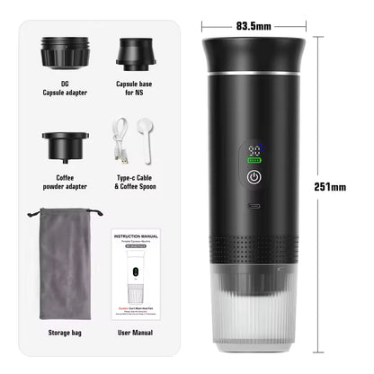 Wireless Electric Portable Espresso Coffee Machine for Car & Home Camping Coffee Maker 3-in-1 Capsule Powder Travel Coffee Maker Alphinea Store