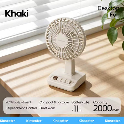 Vintage Desktop Fan 2000mAh 90° tilt Adjustable Mini Rechargeable Fan 5 Gear Speed for Home/Office/Student/Gift Alphinea Store