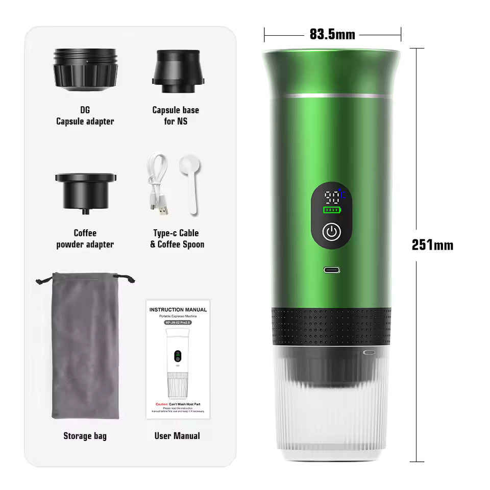 Wireless Electric Portable Espresso Coffee Machine for Car & Home Camping Coffee Maker 3-in-1 Capsule Powder Travel Coffee Maker Alphinea Store