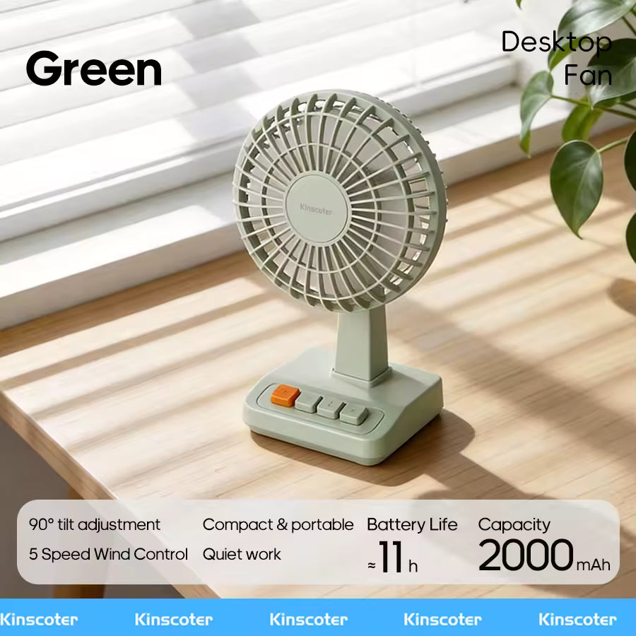 Vintage Desktop Fan 2000mAh 90° tilt Adjustable Mini Rechargeable Fan 5 Gear Speed for Home/Office/Student/Gift Alphinea Store