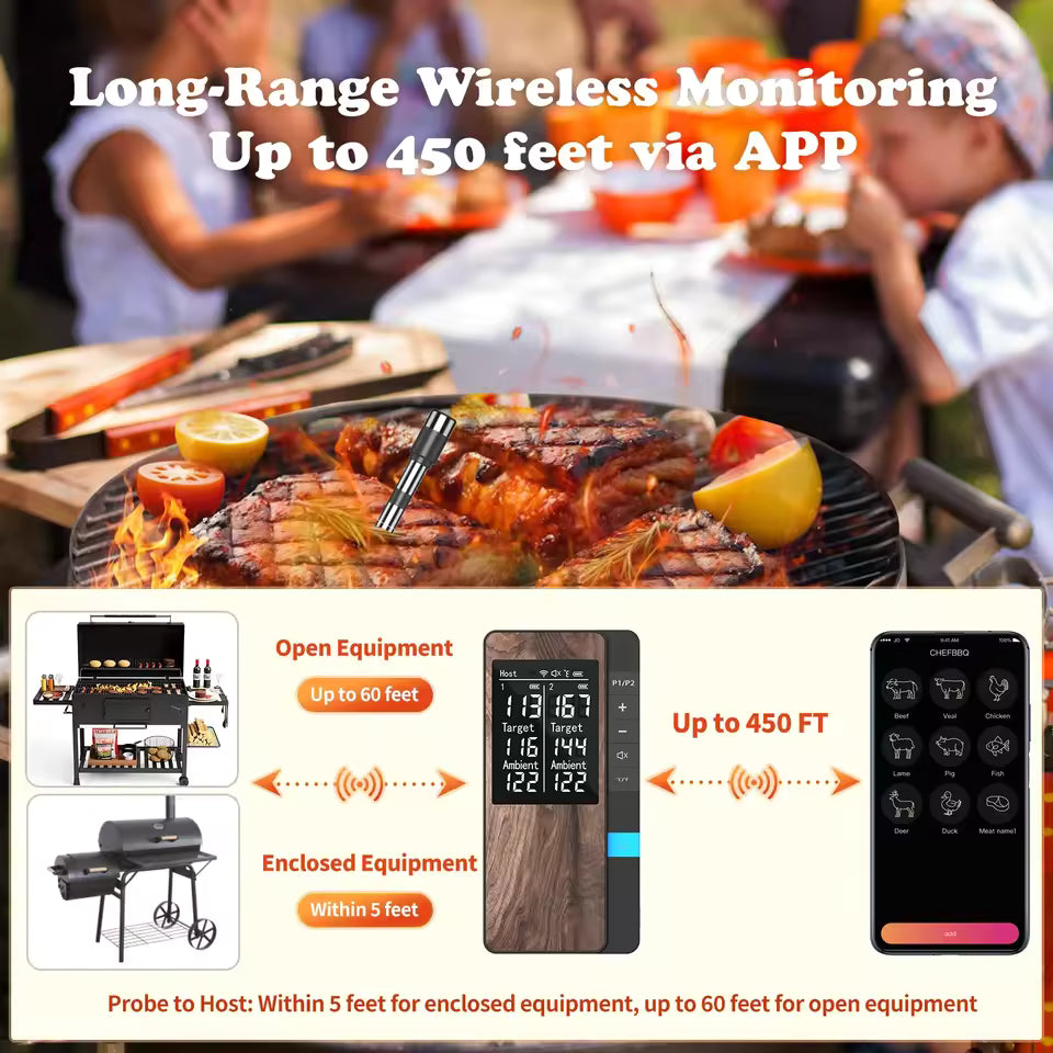 Wireless Meat Thermometer Digital Bluetooth Probe Thermometer Rechargeable with LCD Screen & Mobile APP for BBQ Oven Rotisserie Alphinea Store