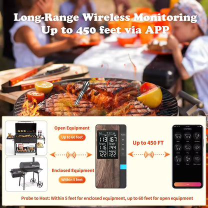 Wireless Meat Thermometer Digital Bluetooth Probe Thermometer Rechargeable with LCD Screen & Mobile APP for BBQ Oven Rotisserie Alphinea Store