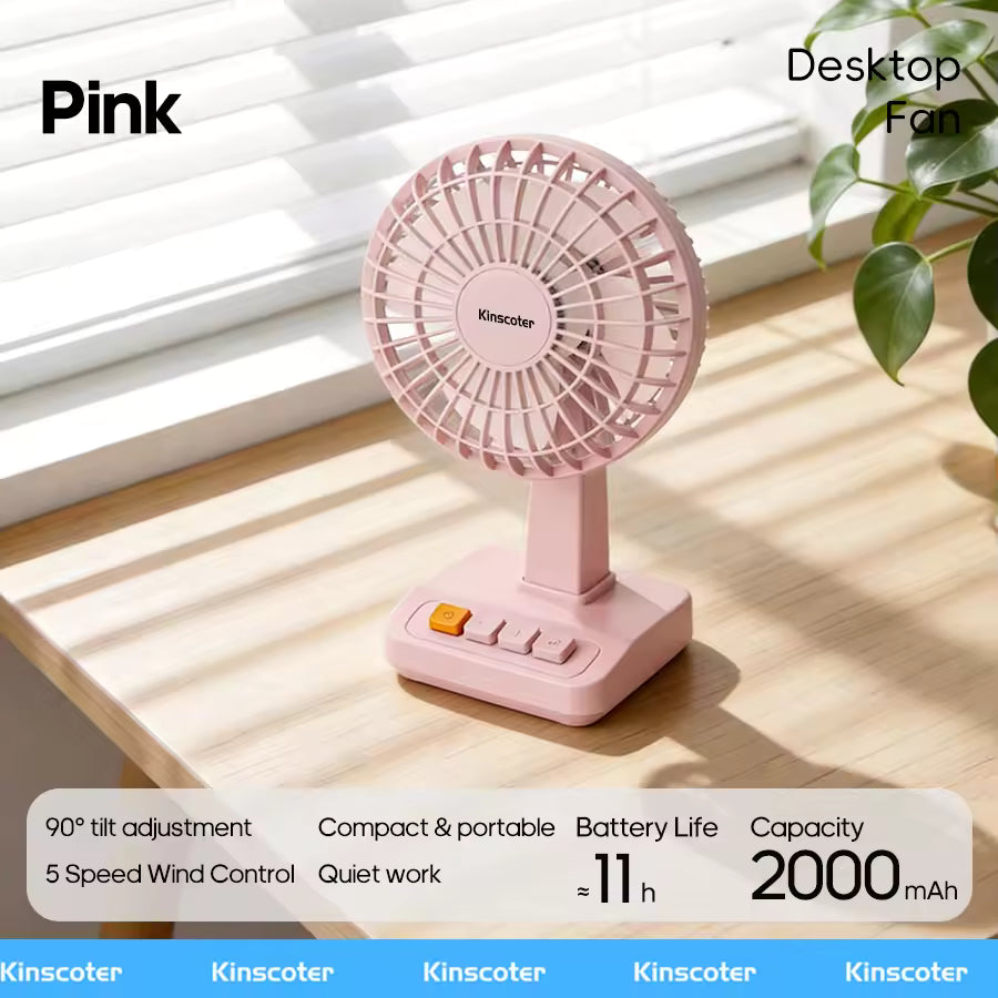 Vintage Desktop Fan 2000mAh 90° tilt Adjustable Mini Rechargeable Fan 5 Gear Speed for Home/Office/Student/Gift Alphinea Store