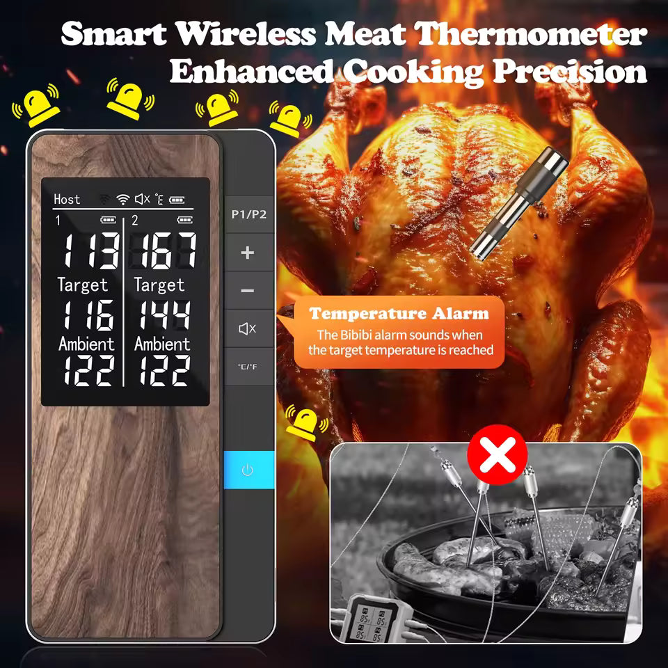 Wireless Meat Thermometer Digital Bluetooth Probe Thermometer Rechargeable with LCD Screen & Mobile APP for BBQ Oven Rotisserie Alphinea Store