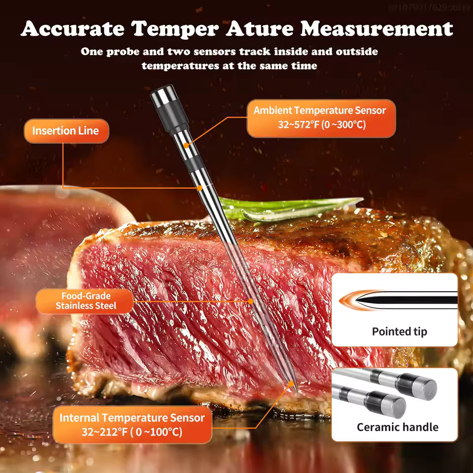 Wireless Meat Thermometer Digital Bluetooth Probe Thermometer Rechargeable with LCD Screen & Mobile APP for BBQ Oven Rotisserie Alphinea Store