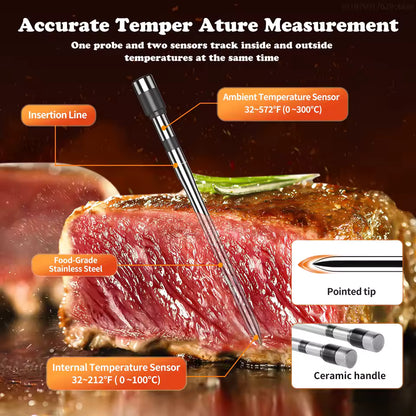 Wireless Meat Thermometer Digital Bluetooth Probe Thermometer Rechargeable with LCD Screen & Mobile APP for BBQ Oven Rotisserie Alphinea Store