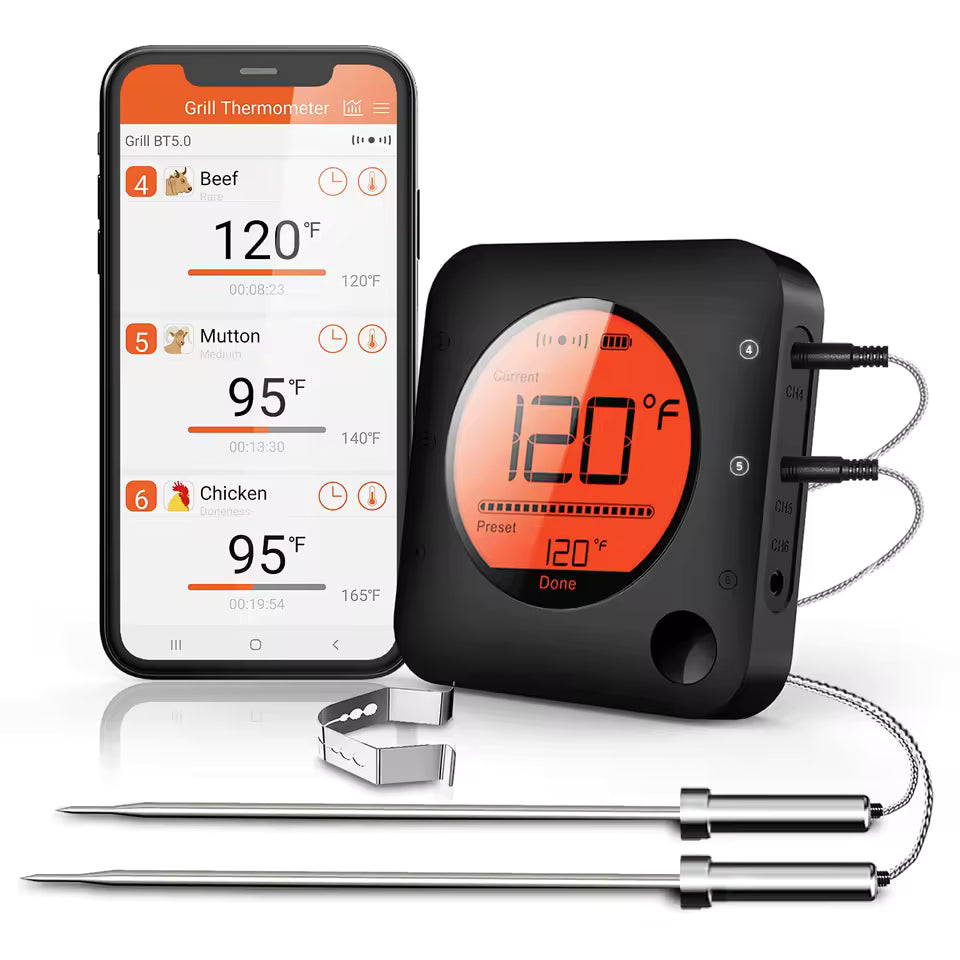 Bluetooth Meat Thermometer Digital BBQ Kitchen Thermometer Support 6 Probe for Smoker Cooking Grill Oven Candy Alphinea Store