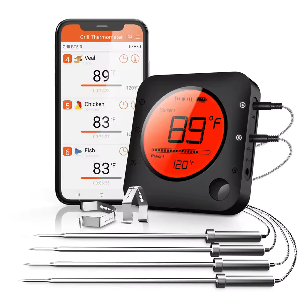 Bluetooth Meat Thermometer Digital BBQ Kitchen Thermometer Support 6 Probe for Smoker Cooking Grill Oven Candy Alphinea Store