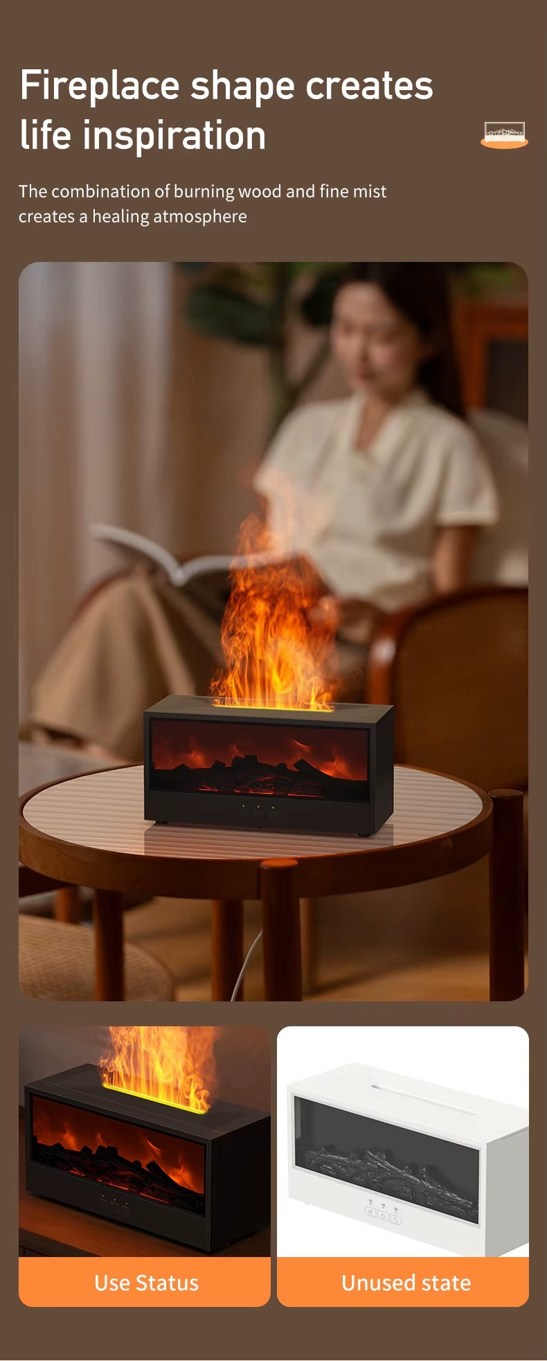 Creative Fireplace Air Humidifier Waterless Auto-Off Aroma Essential Oil Diffuser with LED Light Remote Control for Gift Alphinea Store