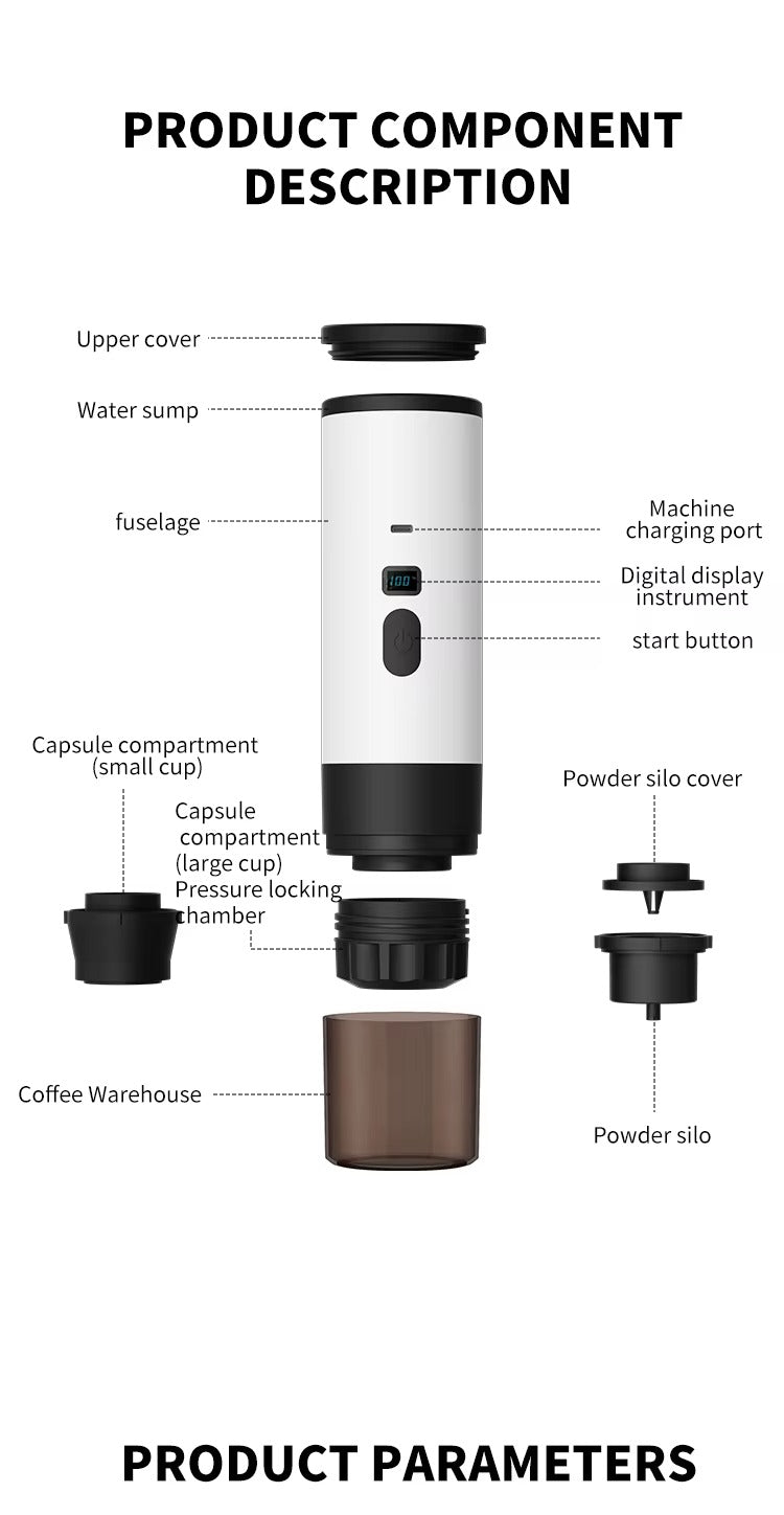 Portable Electric Coffee Maker 3-in-1 Capsule Coffee Grinder Travel Coffee Maker for Car and Home Camping Campany Alphinea Store
