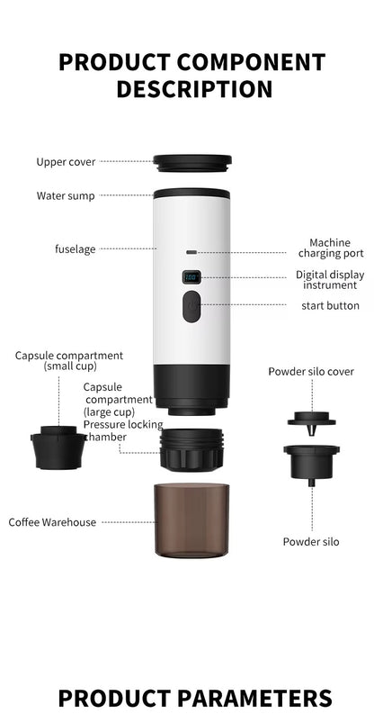 Portable Electric Coffee Maker 3-in-1 Capsule Coffee Grinder Travel Coffee Maker for Car and Home Camping Campany Alphinea Store
