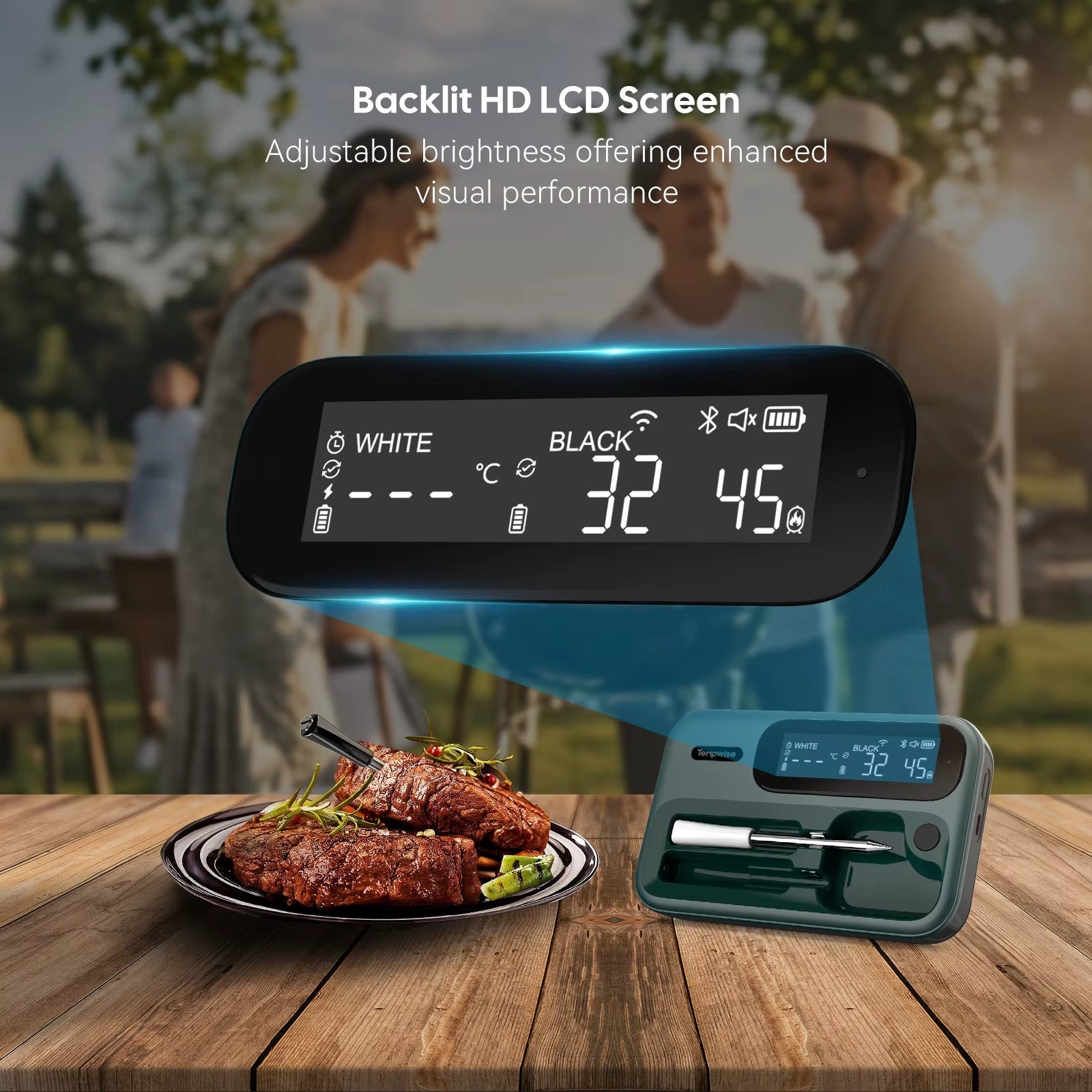 Smart Beef Meat Thermometer Wireless Bluetooth BBQ Thermometer with Long&Short Probes Precision Food Temp Gauge for Cooking Alphinea Store