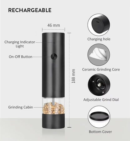 USB Rechargeable Electric Salt and Pepper Grinder Adjustable Coarseness Large Capacity Auto Spices Grinders Kitchen Cooking Tool Alphinea Store