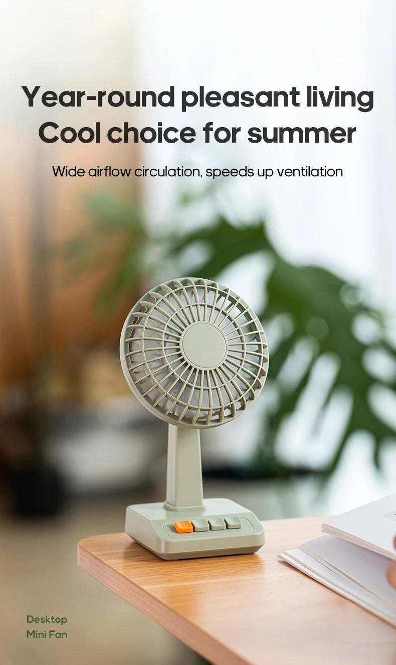 Vintage Desktop Fan 2000mAh 90° tilt Adjustable Mini Rechargeable Fan 5 Gear Speed for Home/Office/Student/Gift Alphinea Store