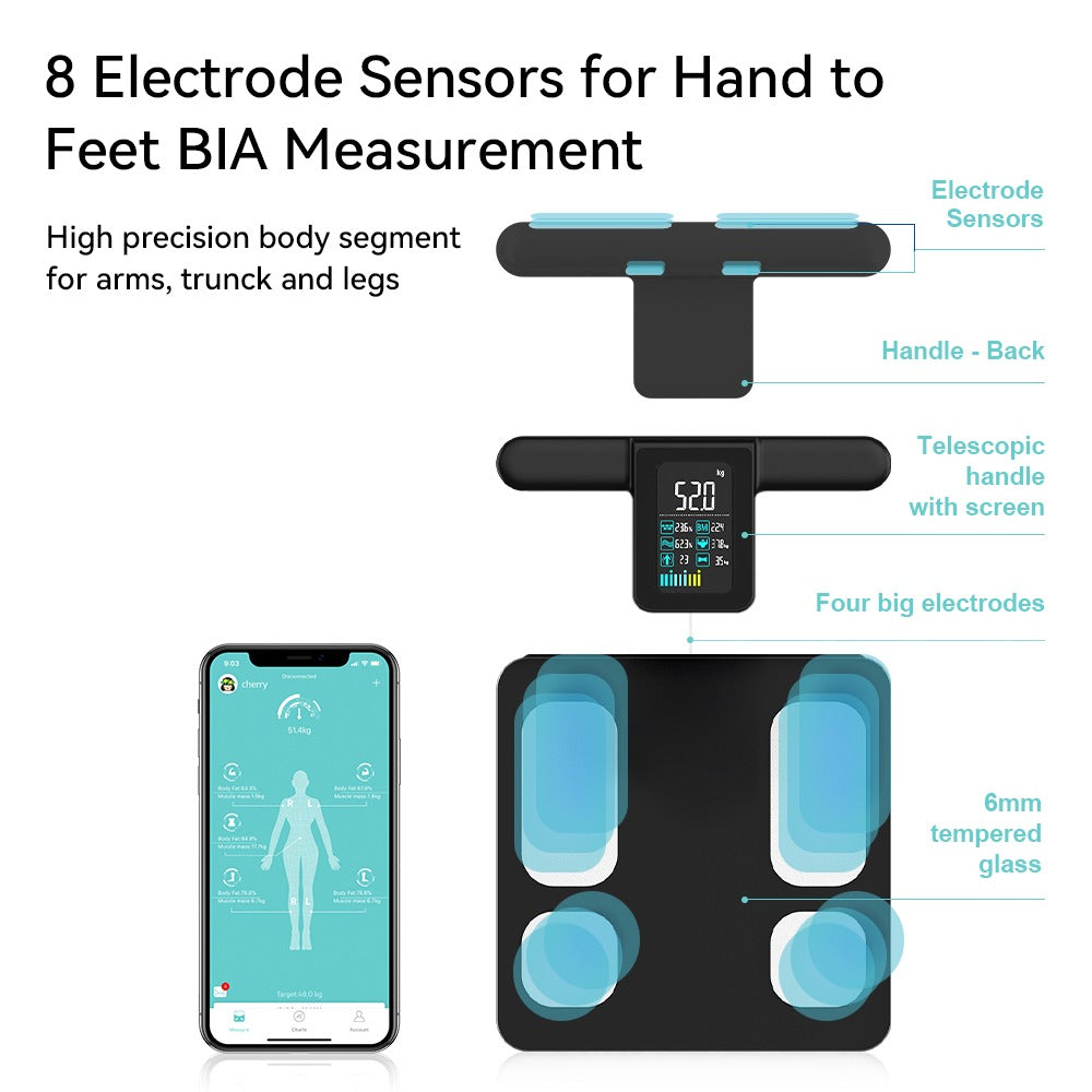 Smart 8 Electrode Scale Bioimpedance Electronic Digital Weight Balance Fat Body Water Muscle Mass BMI Composition Scale Alphinea Store