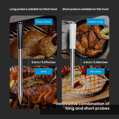 Smart Beef Meat Thermometer Wireless Bluetooth BBQ Thermometer with Long&Short Probes Precision Food Temp Gauge for Cooking Alphinea Store