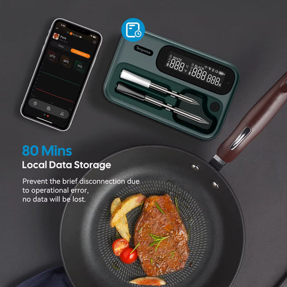 Smart Beef Meat Thermometer Wireless Bluetooth BBQ Thermometer with Long&Short Probes Precision Food Temp Gauge for Cooking Alphinea Store