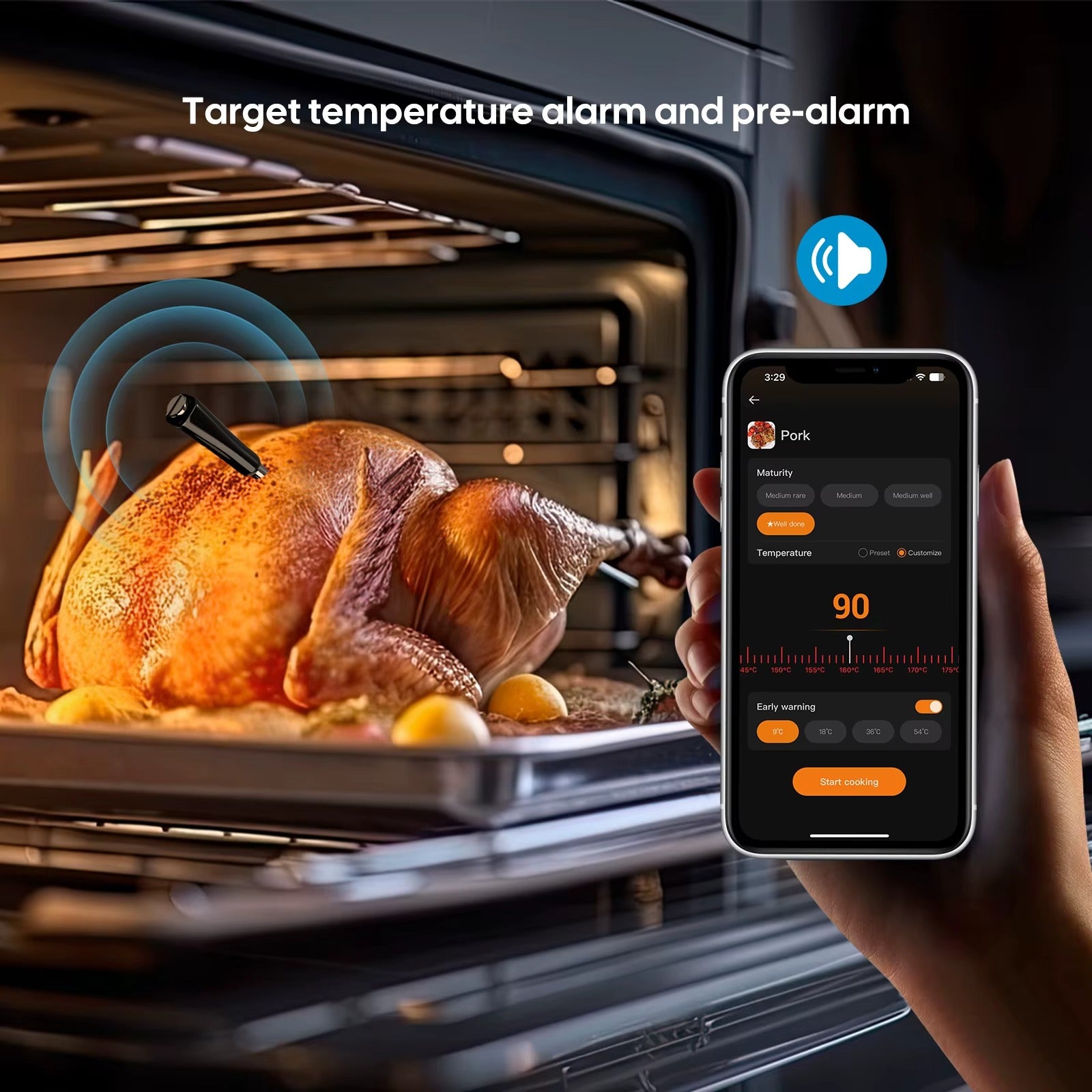 Smart Beef Meat Thermometer Wireless Bluetooth BBQ Thermometer with Long&Short Probes Precision Food Temp Gauge for Cooking Alphinea Store