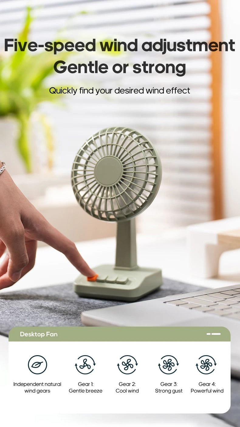 Vintage Desktop Fan 2000mAh 90° tilt Adjustable Mini Rechargeable Fan 5 Gear Speed for Home/Office/Student/Gift Alphinea Store