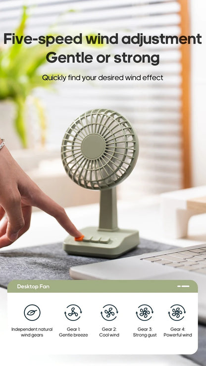 Vintage Desktop Fan 2000mAh 90° tilt Adjustable Mini Rechargeable Fan 5 Gear Speed for Home/Office/Student/Gift Alphinea Store