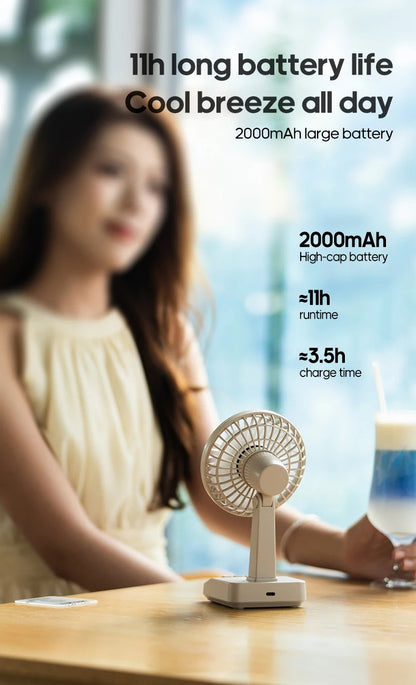 Vintage Desktop Fan 2000mAh 90° tilt Adjustable Mini Rechargeable Fan 5 Gear Speed for Home/Office/Student/Gift Alphinea Store